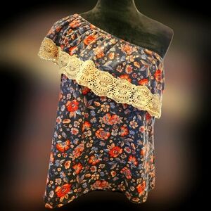 GENTLY LOVED "JOLT" ONE SHOULDER FLORAL SUMMER TOP SZ- S